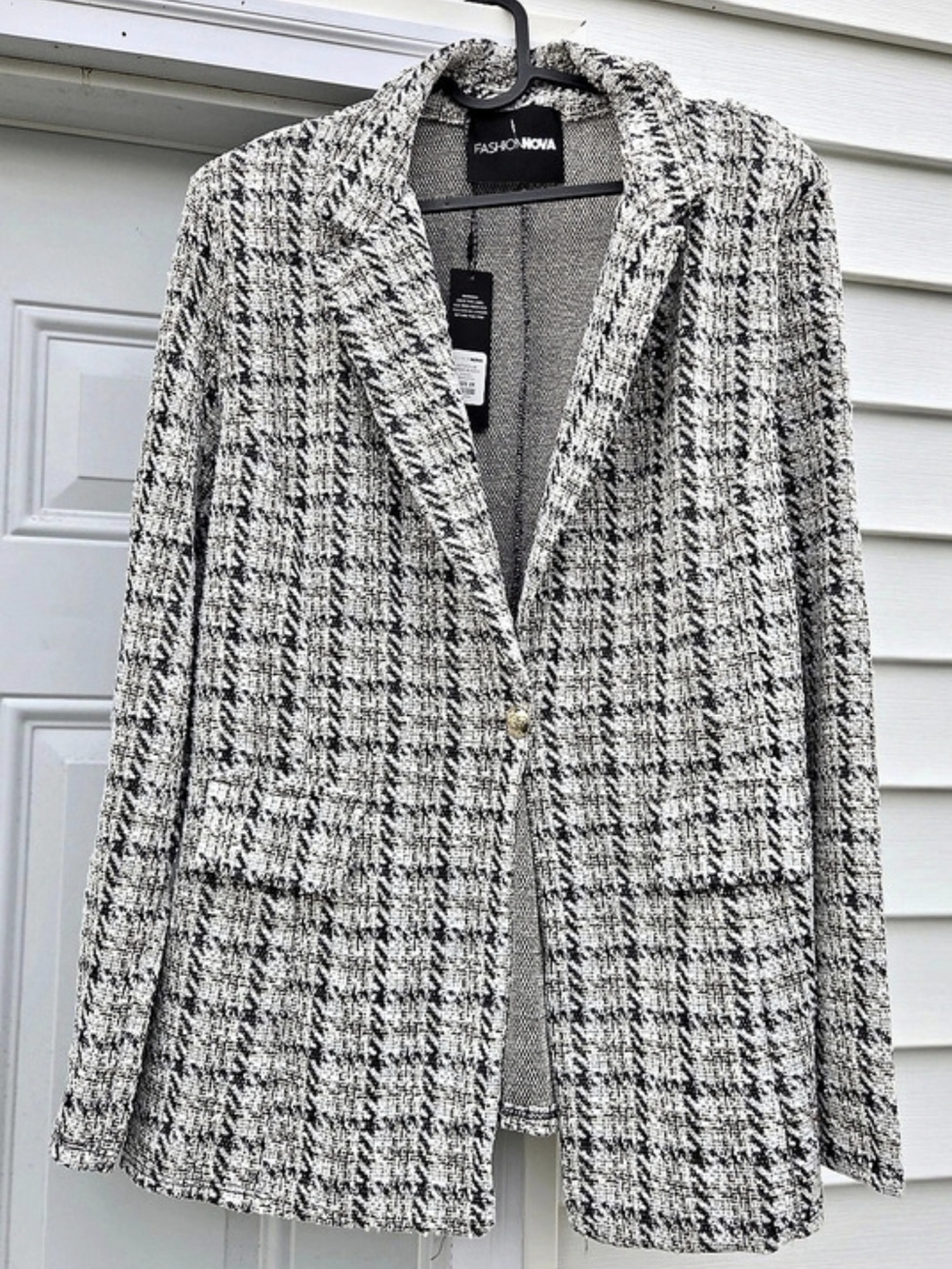 Fashion Nova Get A Clue Tweed Blazer Black & White 2X